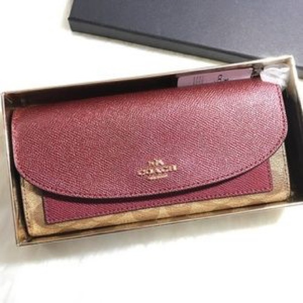 Coach Slim Envelope Wallet Metallic Cherry Wallet